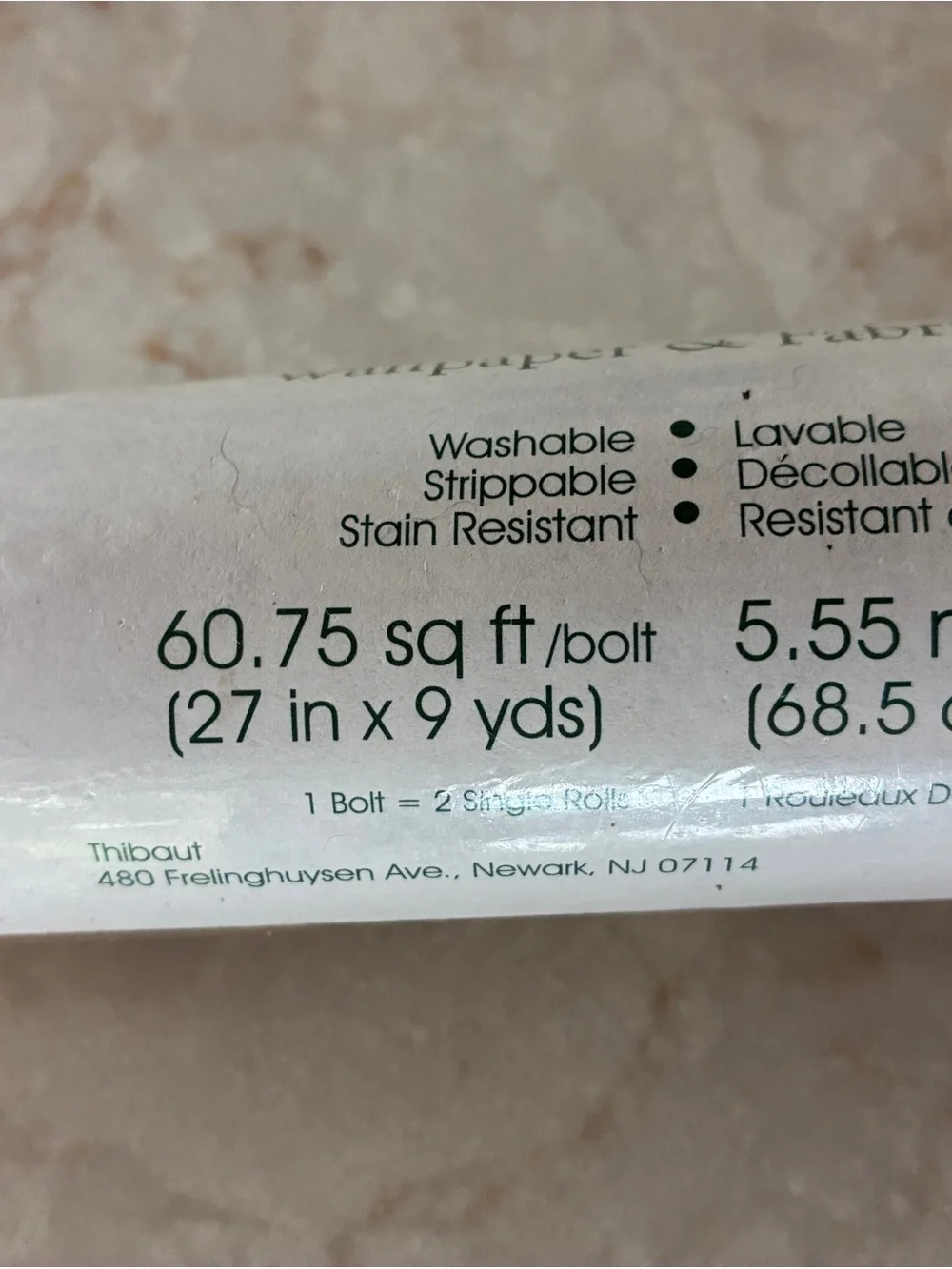 Gold Floral Wallpaper Roll with Green Stem Accents